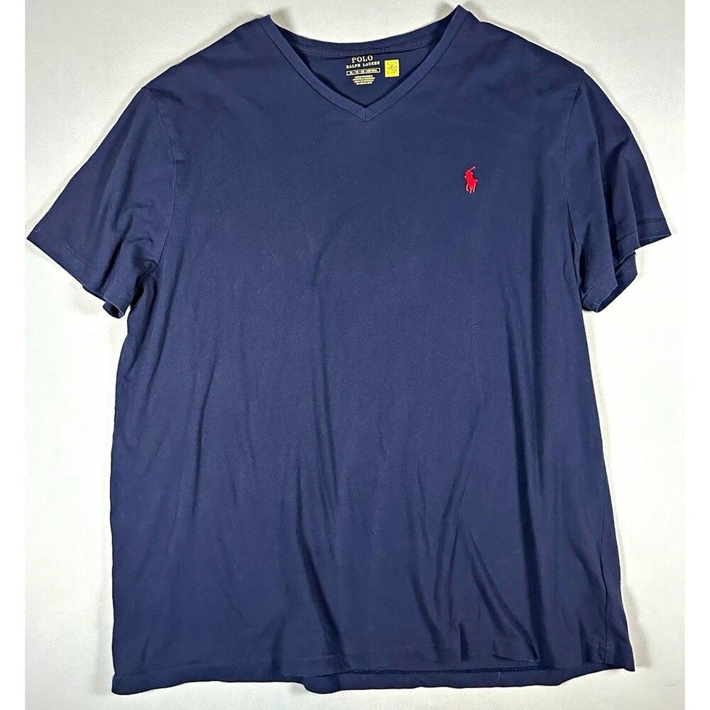 Polo Ralph Lauren Men's Navy V-Neck Short Sleeve T-Shirt XL Embroidered Pony